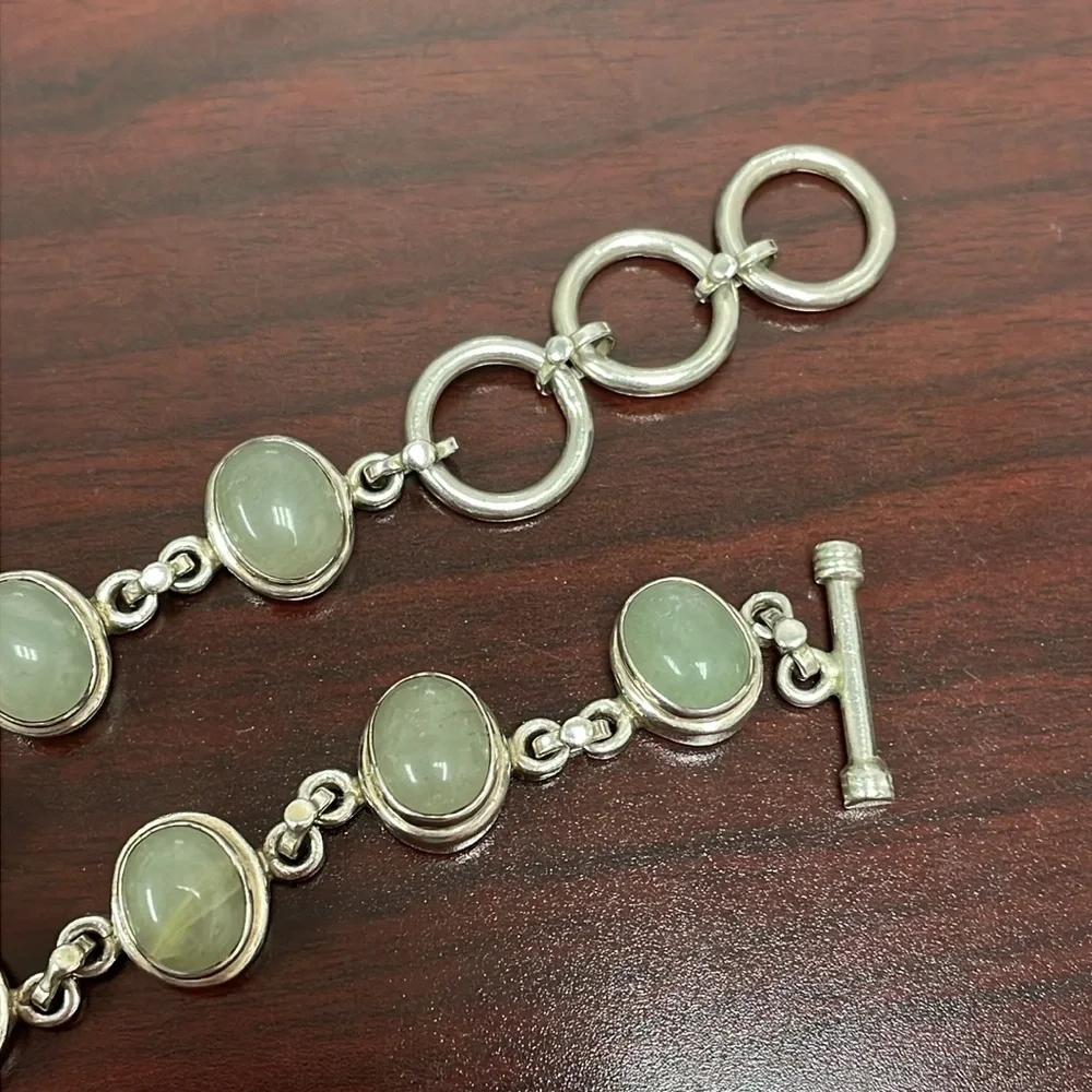 Silver Tone Bracelet with Gray/Green Stones